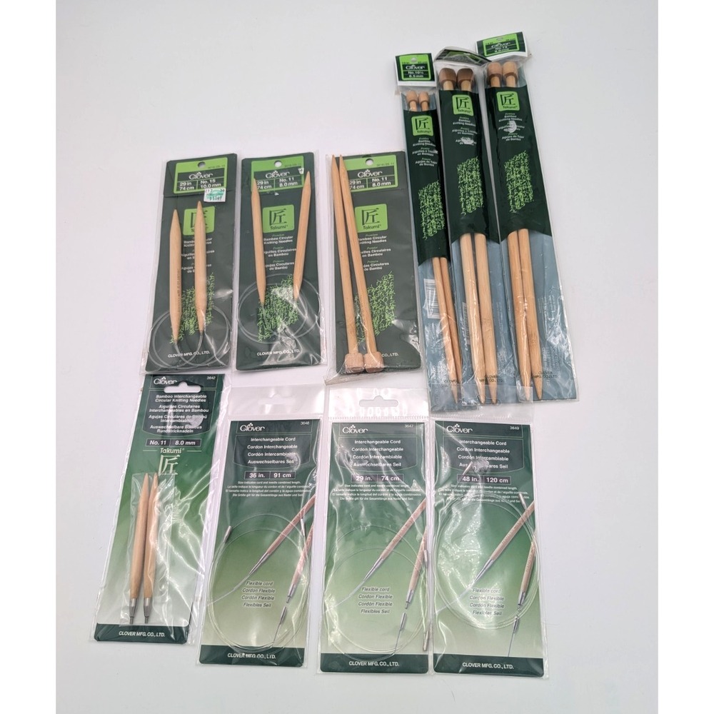 Lot-10 Clover Takumi Bamboo Premium Circular Knitting Needles + Assortment Japan